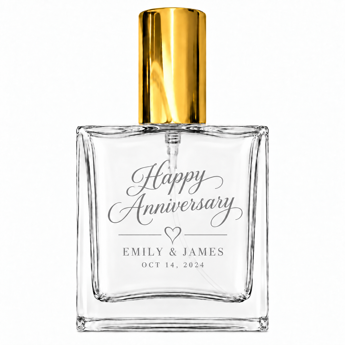 Personalized Anniversary Perfume Bottle – Custom Engraved Refillable Glass Bottle with Names & Date
