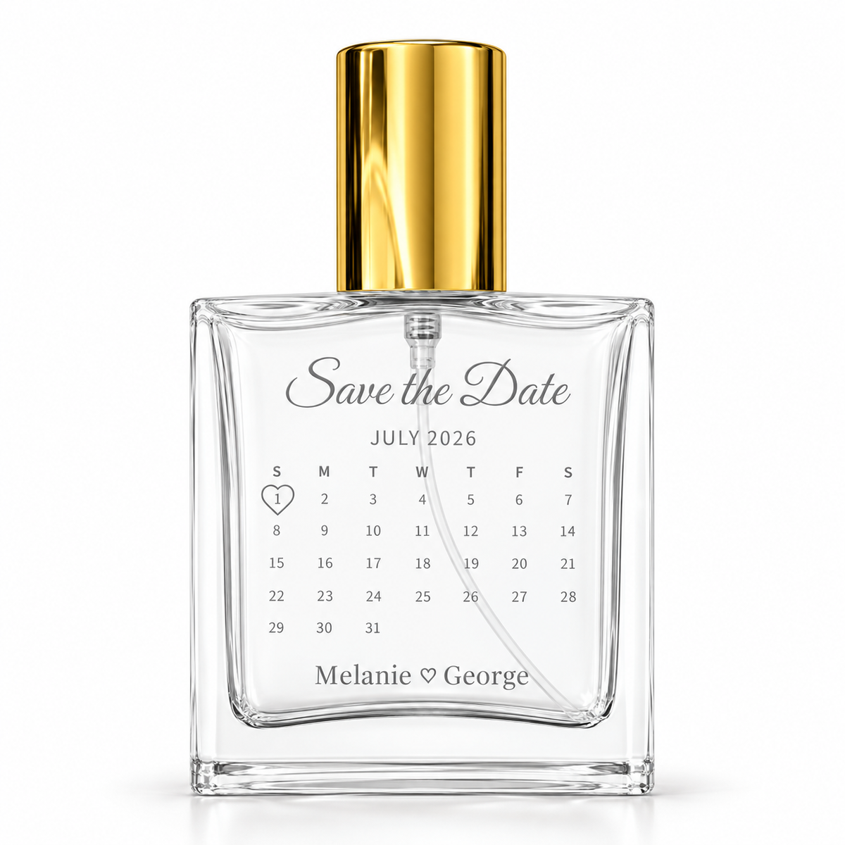 Personalized Save the Date Refillable Perfume Bottle – Custom Engraved Wedding Calendar, 3.4 oz / 100 mL