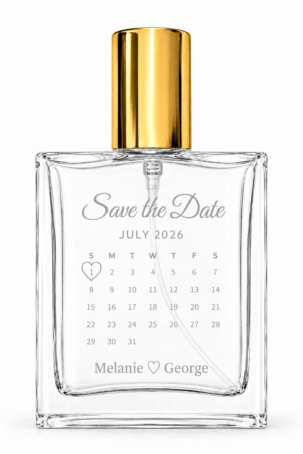 Personalized Save the Date Refillable Perfume Bottle – Custom Engraved Wedding Calendar, 3.4 oz / 100 mL