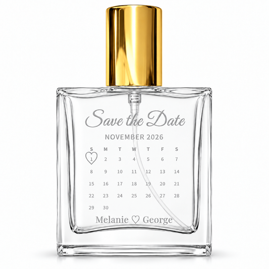 Personalized Save the Date Refillable Perfume Bottle – Custom Engraved Wedding Calendar, 3.4 oz / 100 mL